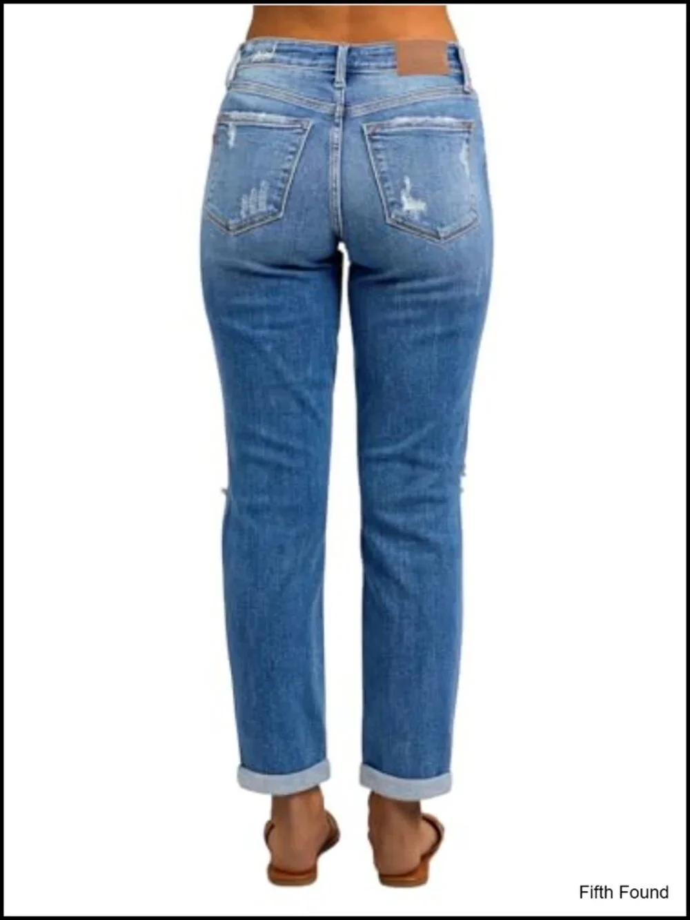 Ripped Mid Waisted Boyfriend Jeans Loose Fit Distressed Stretchy Denim Pants